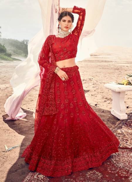 Red Colour Urva 4 New Designer Heavy Wedding Wear Soft Net Lehenga Latest Collection 1003